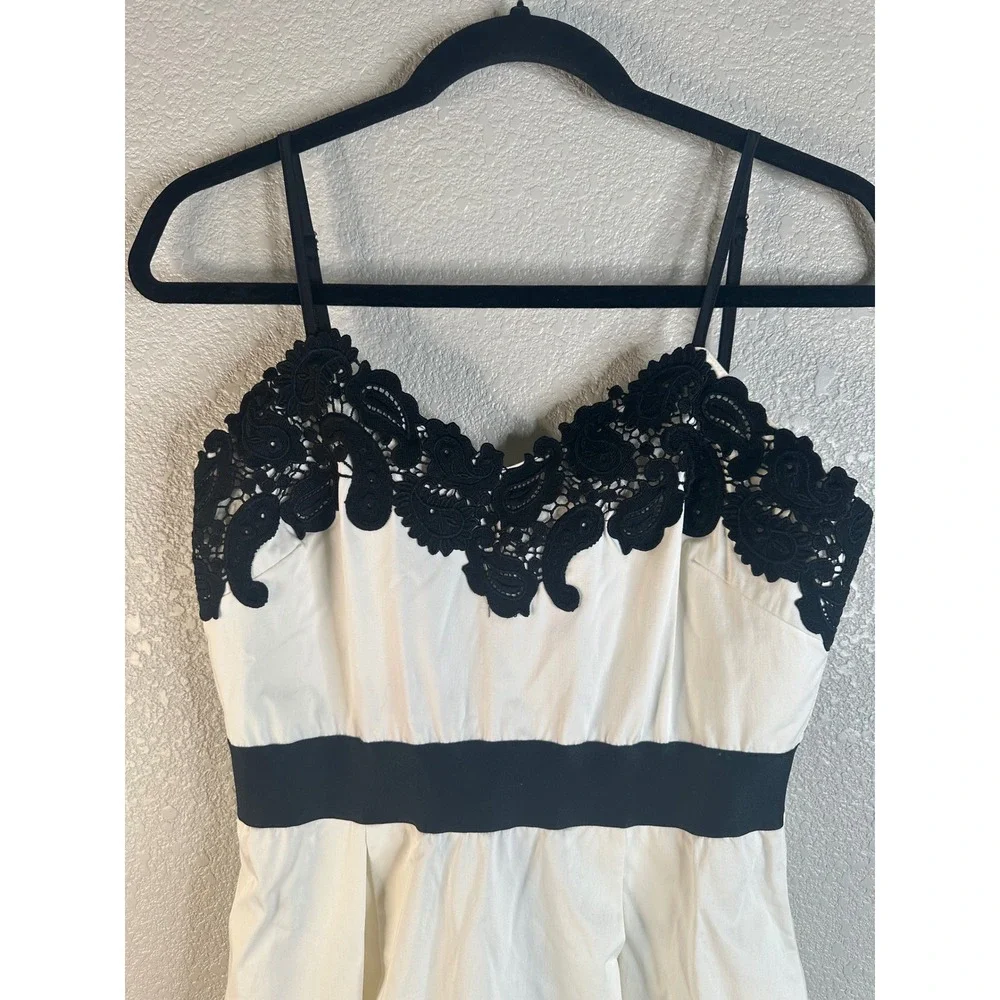 STAND Women's White Black Lace Trim Fit and Flare Cocktail Dress Size Medium